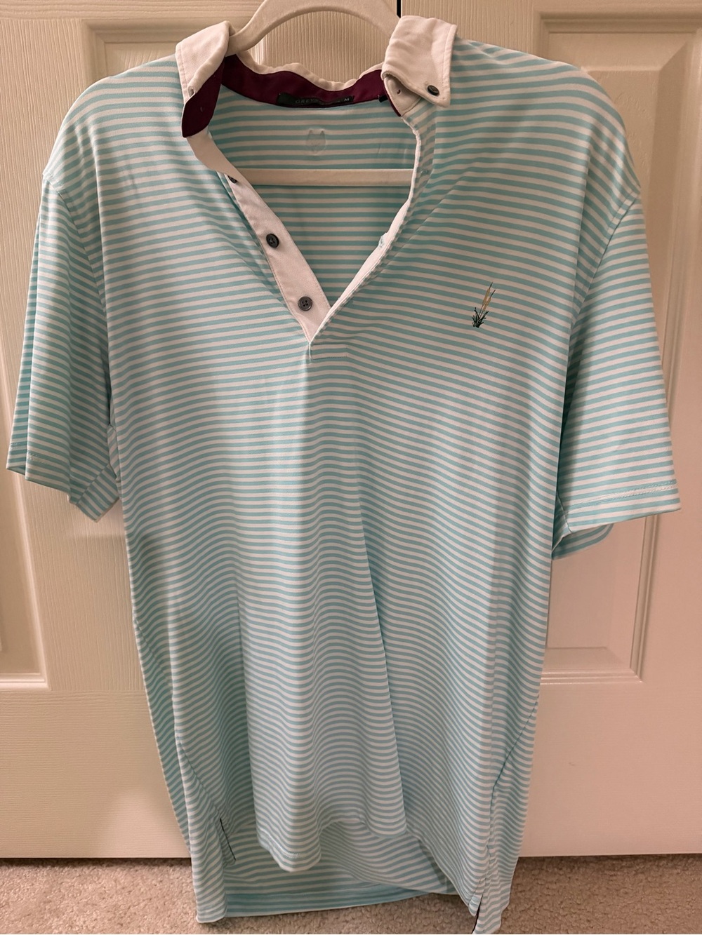 Men's Mint Green & White Striped Polo Shirt